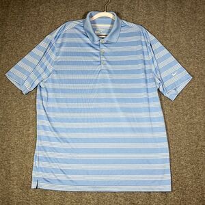Nike Golf Polo Shirt Mens XL Blue Striped Golfing Swoosh Dri-Fit Casual Men